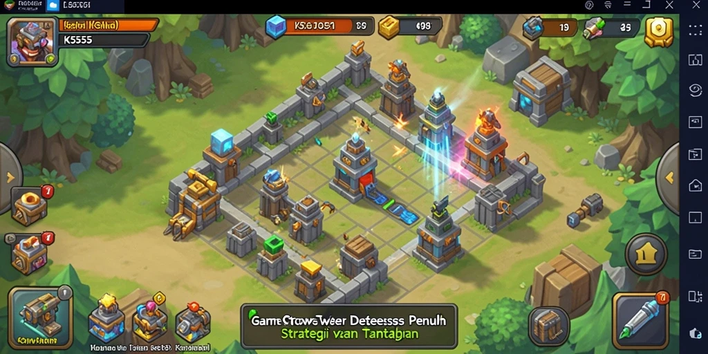 Tangkapan layar utama menunjukkan aksi intens dalam permainan Tower Defense.