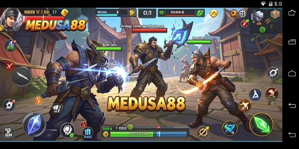 Screenshot gameplay menunjukkan aksi strategis seru di MEDUSA88.