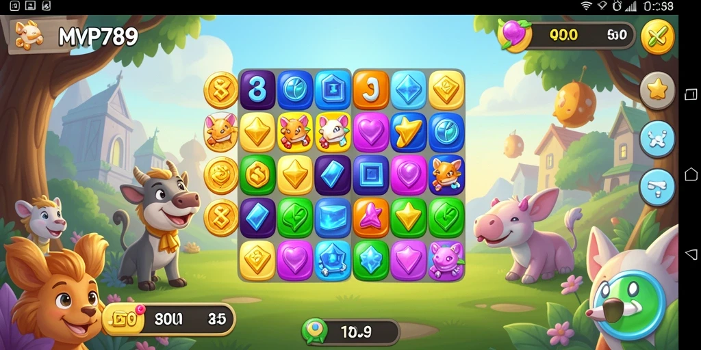Tangkapan layar gameplay Match-3 yang seru dan penuh warna.
