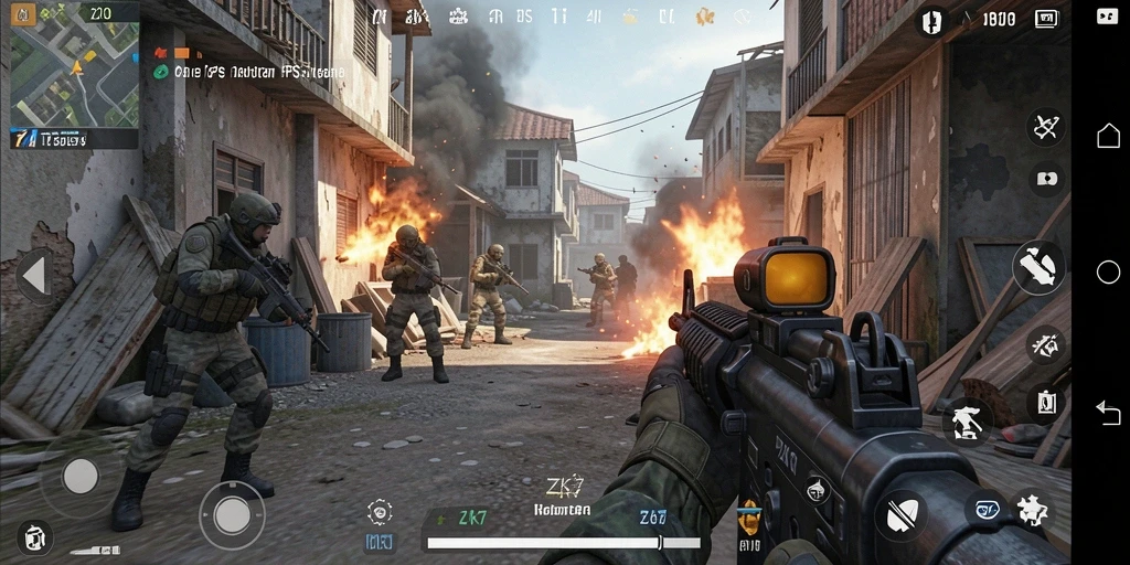 Tampilan seru dari gameplay ZK7 dalam pertempuran FPS.